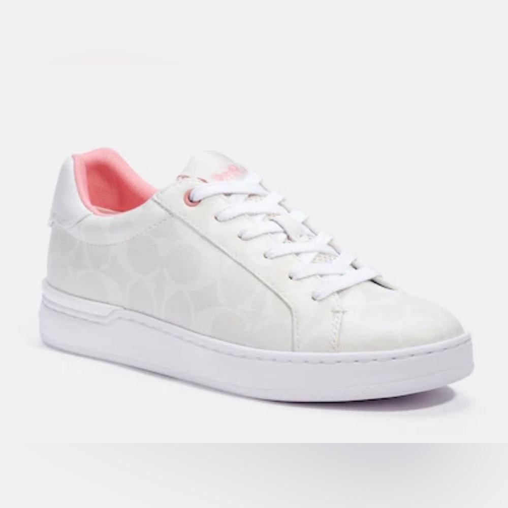 NWB Coach Outlet Clip Low Sneakers in Optic White/Pink